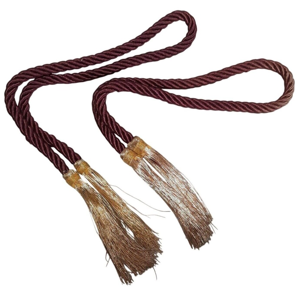 NOS Burgundy Gold Metallic Tassel Tiebacks Set of 2 25" Curtain Drapery Decor